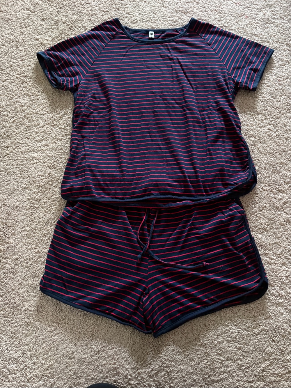 Striped Navy and Red Short Lounge Set